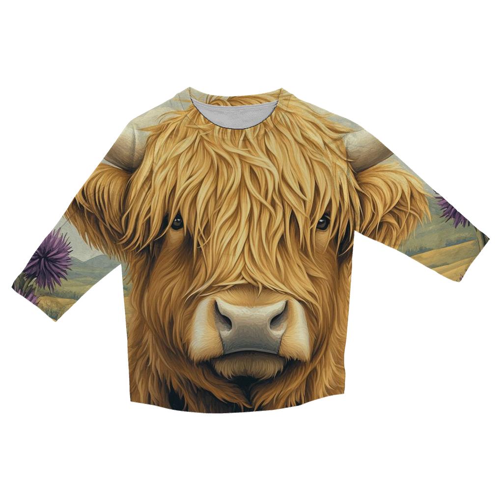 Highland Cow In Thistle Meadow Portrait cotton quarter sleeve shirts