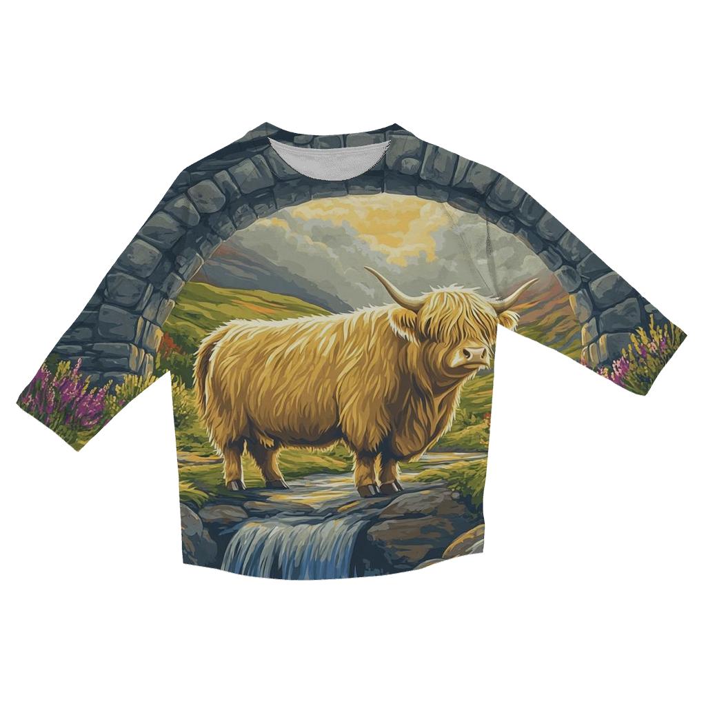 Highland Cow Under The Rainbow Bridge Arch personalized 3/4 sleeve tees
