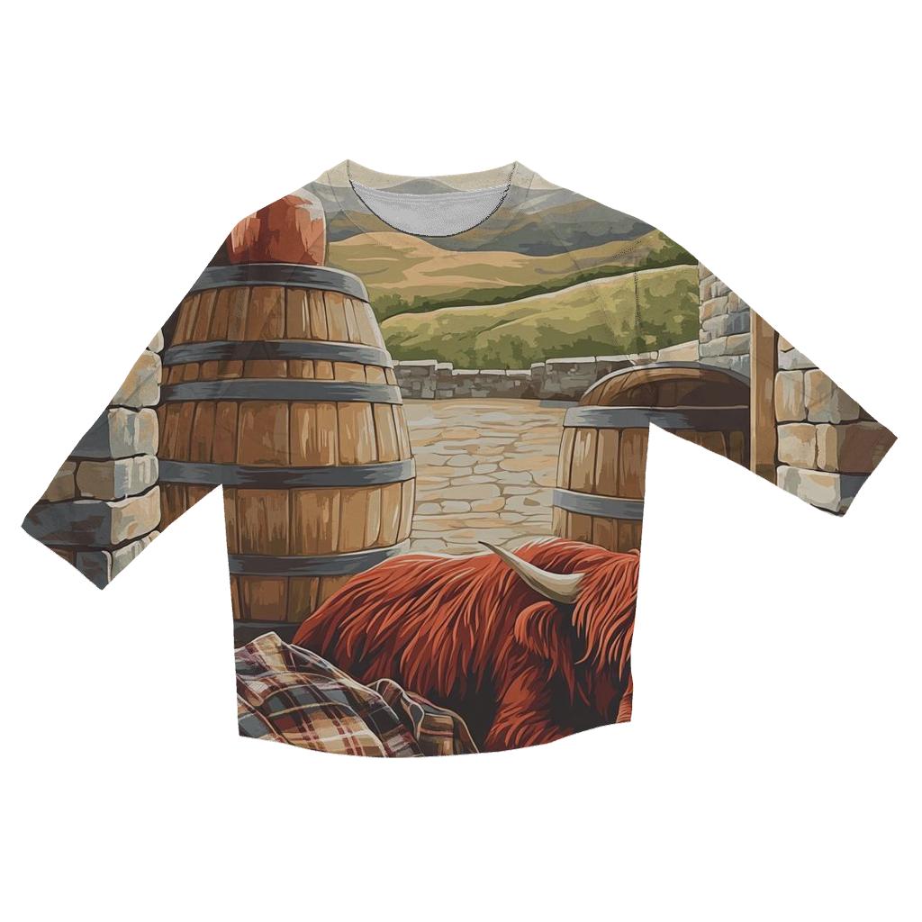 Highland Cow At The Whisky Barrel Rest fashion 3/4 sleeve shirts