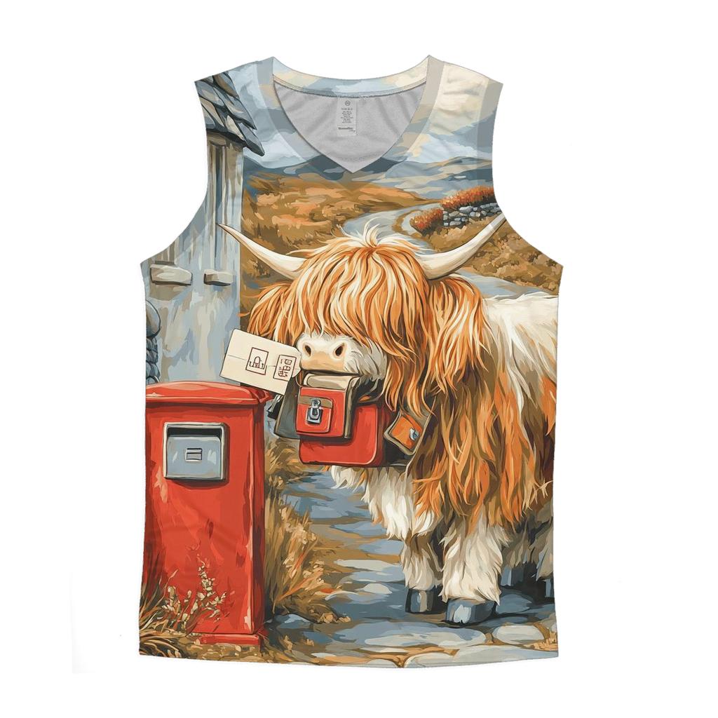 Highland Cow Postmaster At The Croft Gate sports performance tank tops