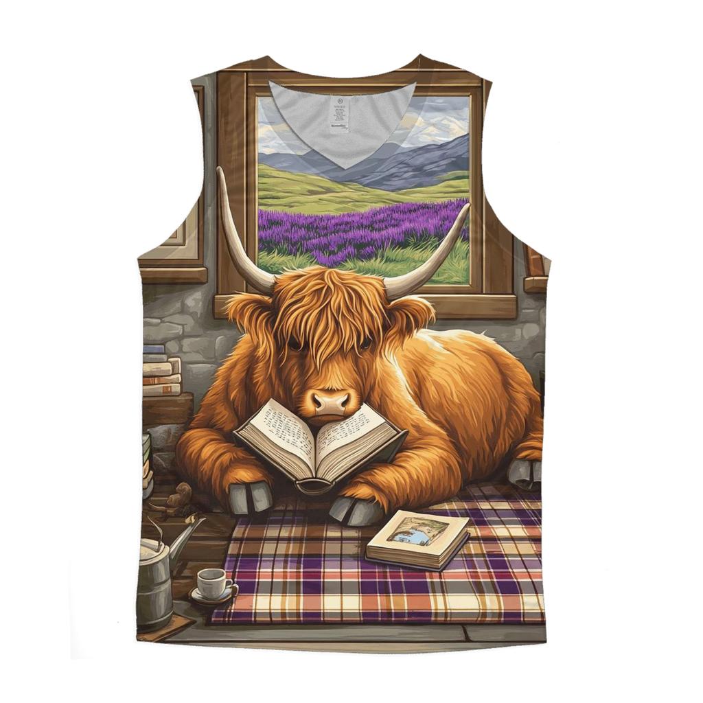 Heather Library Reading Highland Cow stylish racerback tanks