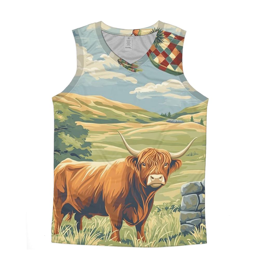 Tartan Kite Field With Highland Cow Watcher trendy fitted tank tops