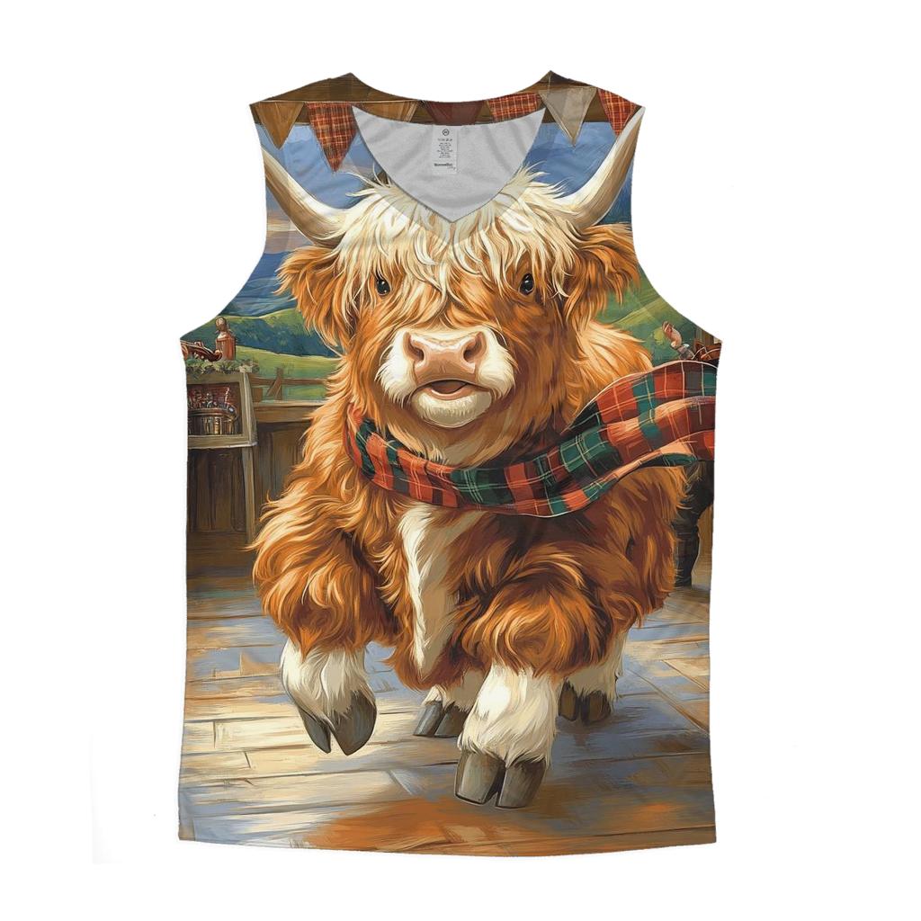 Ceilidh Dance Partner, Highland Cow Spin trendy fitted tank tops