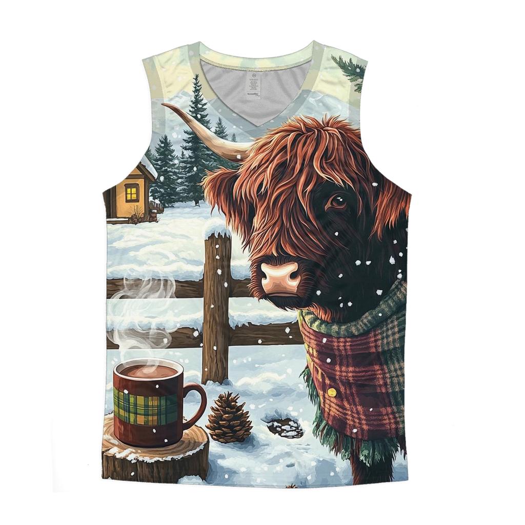 Winter Cocoa With Highland Cow By The Fence custom tank tops