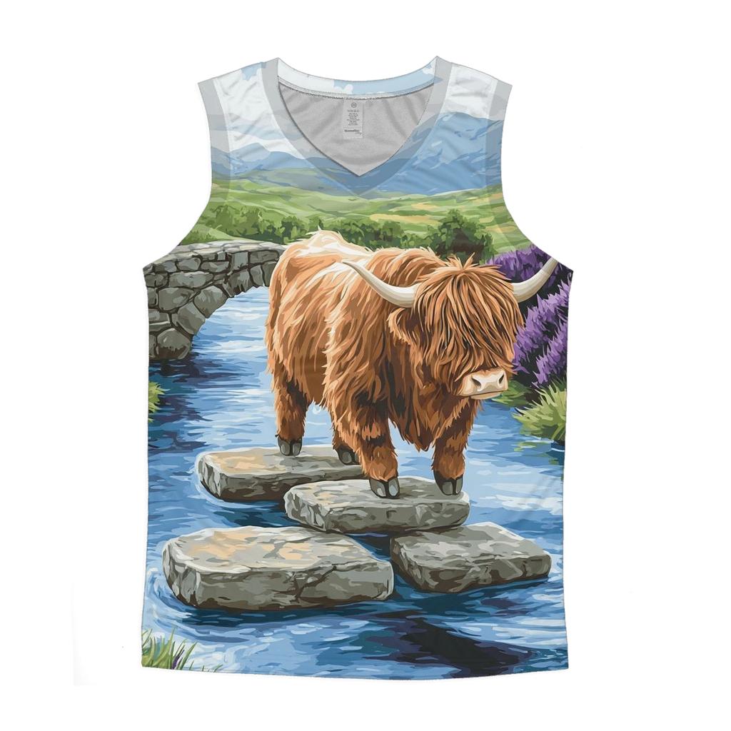 Highland Cow River Crossing On Stepping Stones custom tank tops