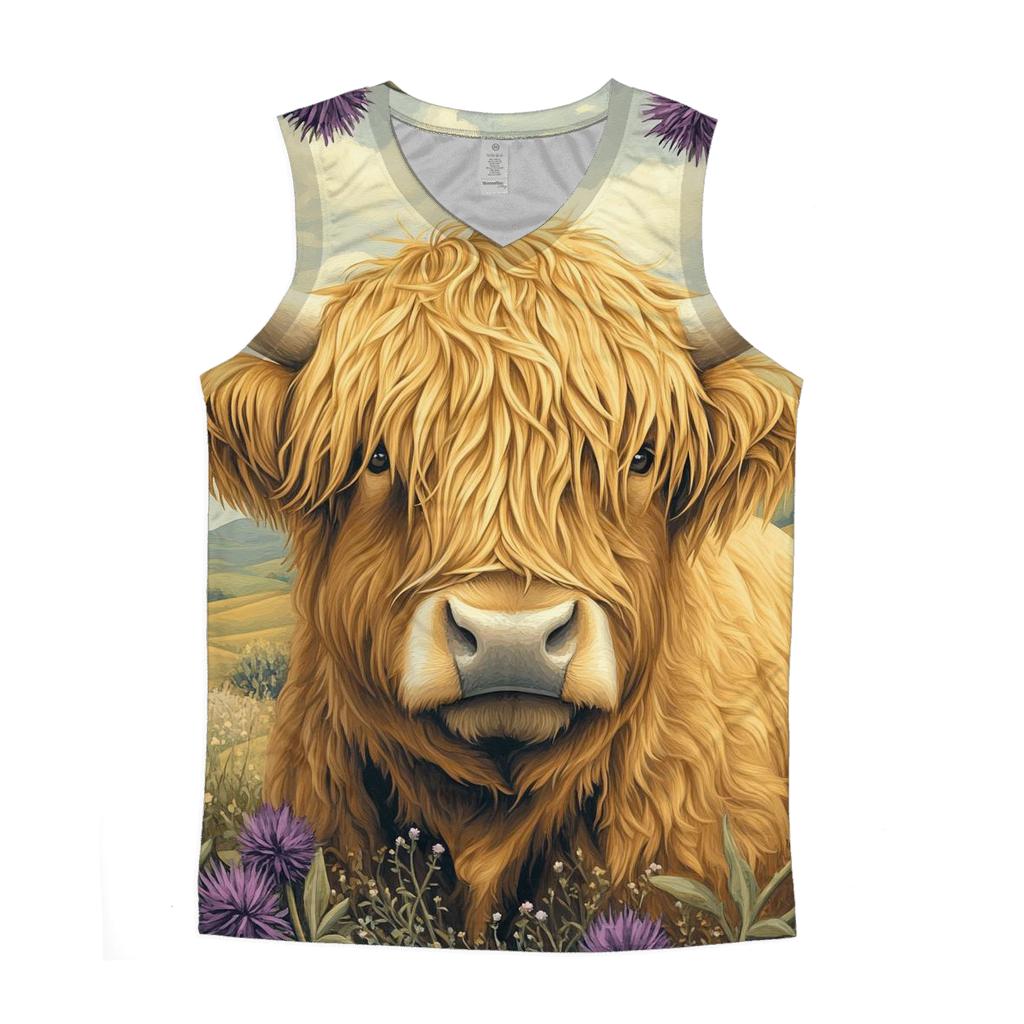 Highland Cow In Thistle Meadow Portrait stylish racerback tanks