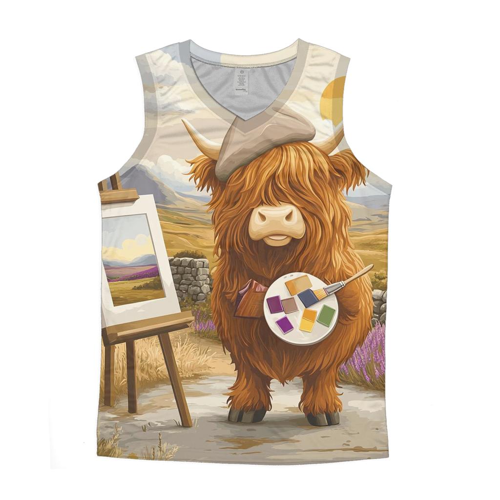 Highland Cow Art Student With Easel designer workout tanks