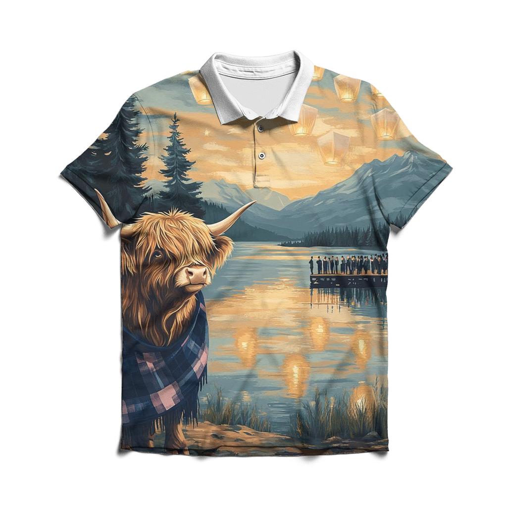 Lantern Festival With Highland Cow Glow custom polo shirts