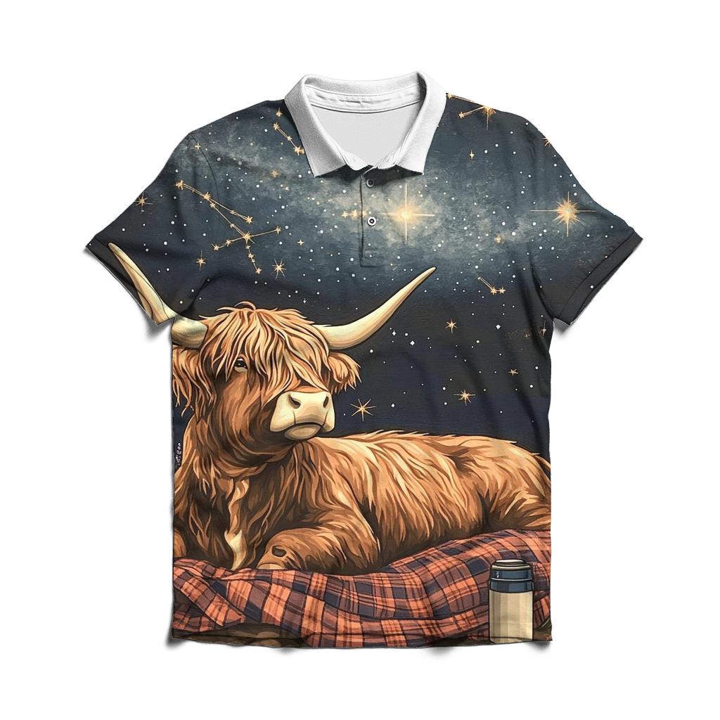 Highland Cow Stargazer On A Blanket personalized polo shirts