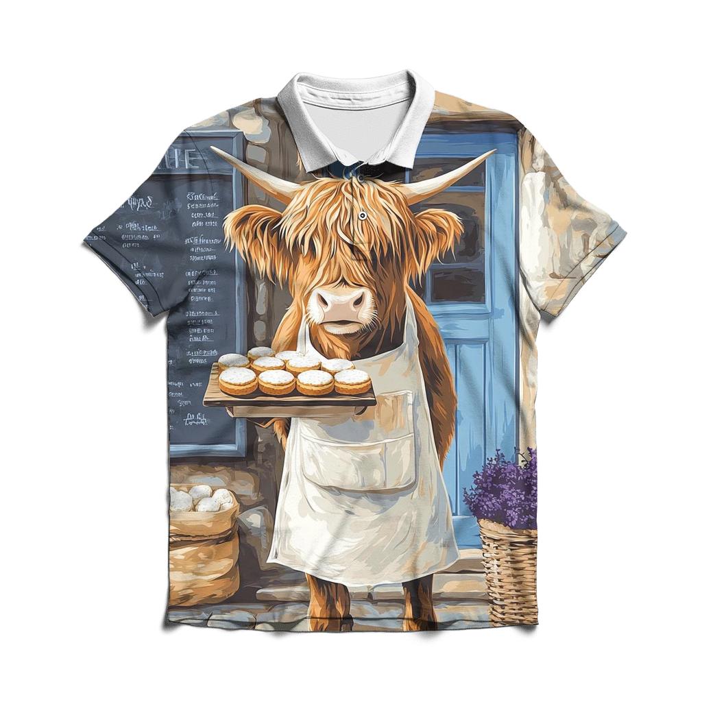 Highland Cow Baker With Oatcake Tray casual sports polo shirts