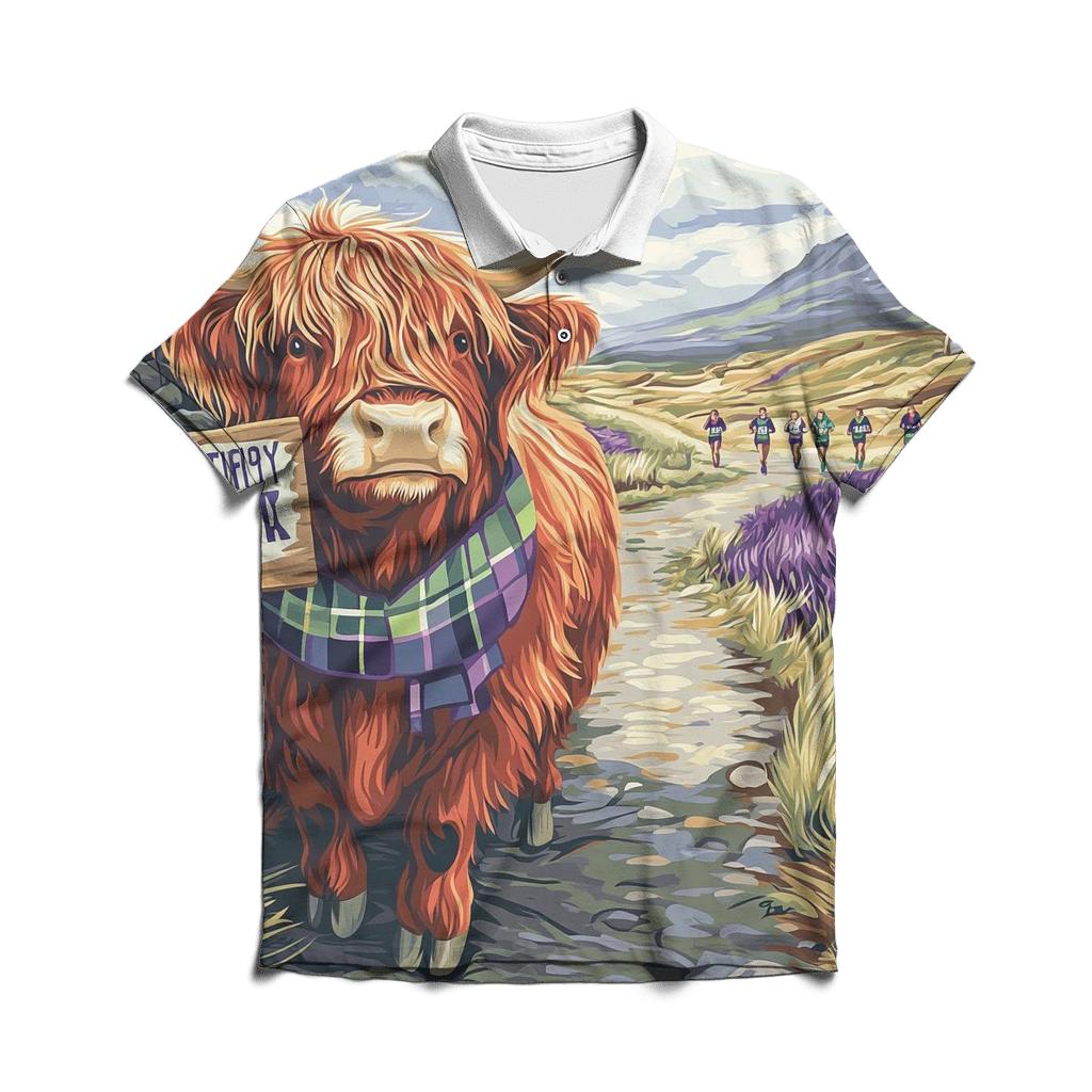 Highland Cow Marathon Spectator On The Moor embroidered polo tops