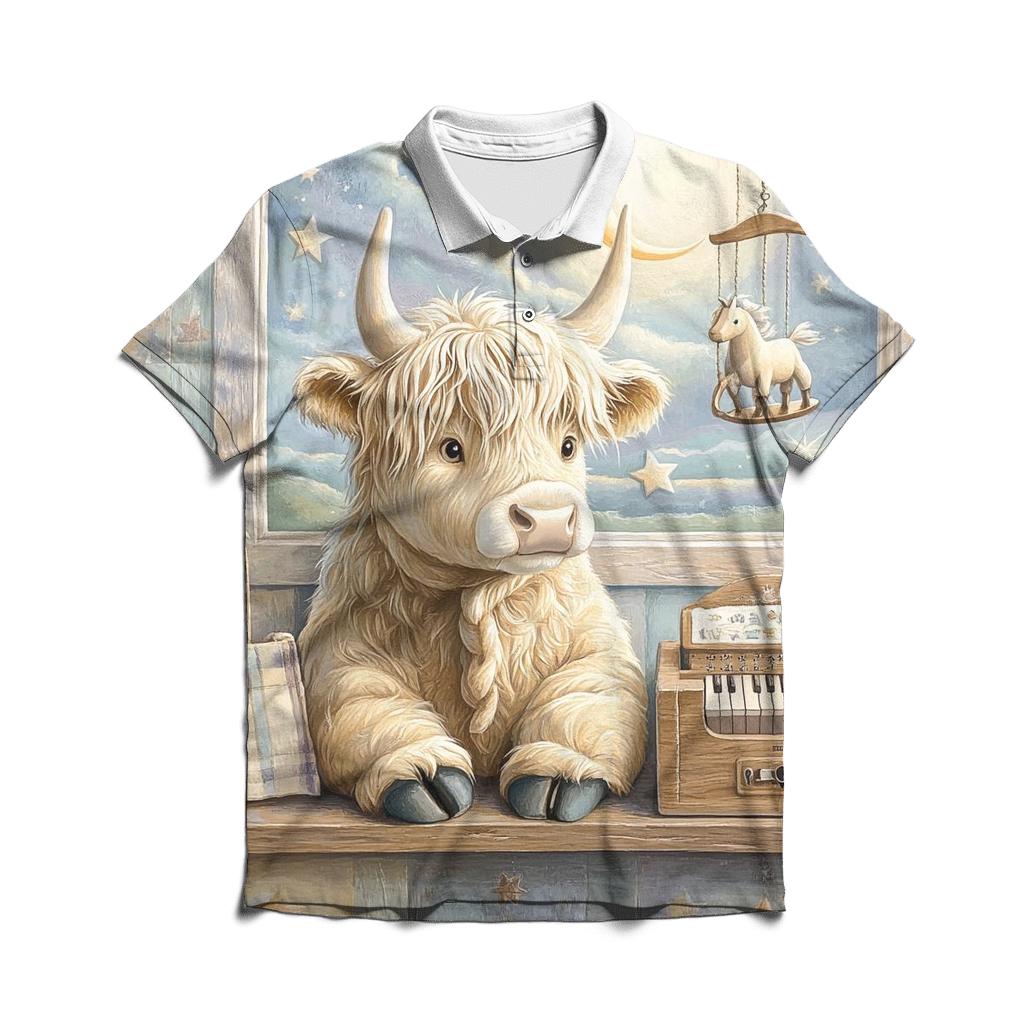 Highland Cow Music Box In The Nursery embroidered polo tops