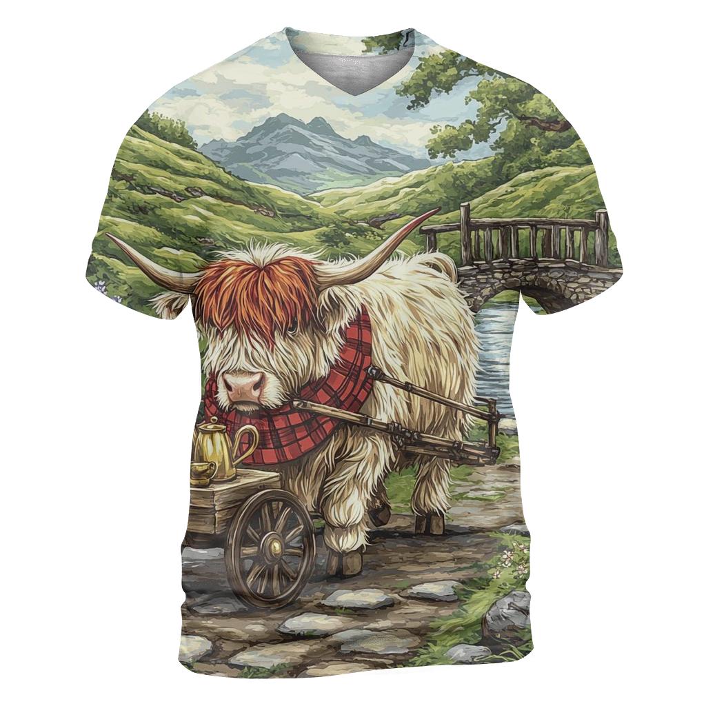 Highland Cow Tea Cart In The Glen personalized full print shirts