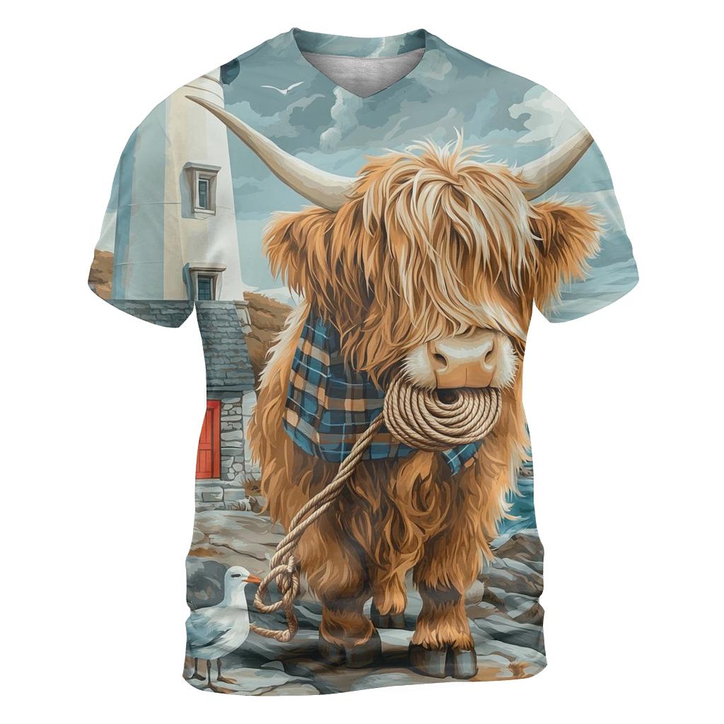 Highland Cow Lighthouse Keeper Helper artistic all-over print tops