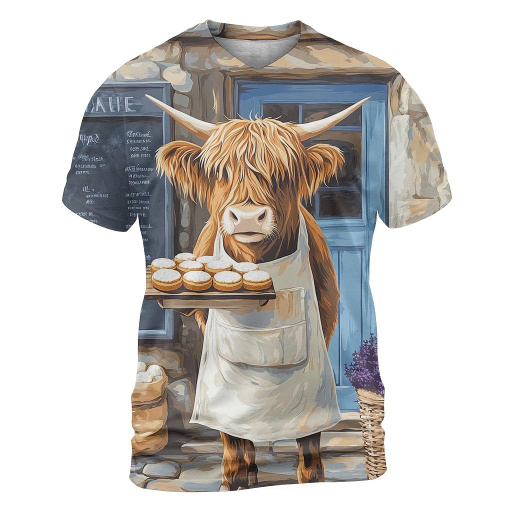 Highland Cow Baker With Oatcake Tray creative print fashion shirts
