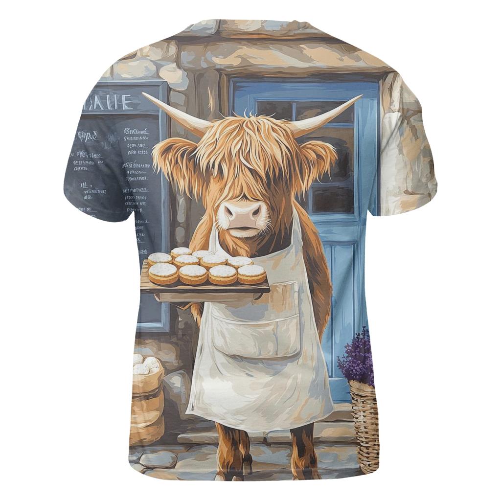 Highland Cow Baker With Oatcake Tray creative print fashion shirts