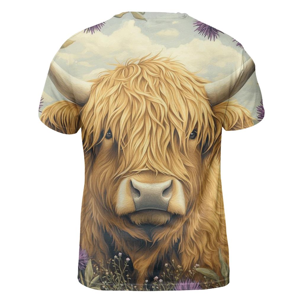 Highland Cow In Thistle Meadow Portrait unique graphic print tees