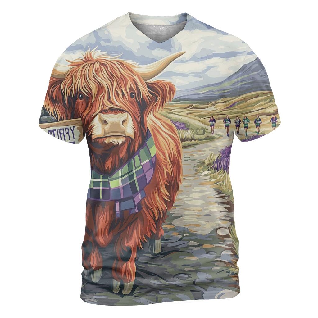 Highland Cow Marathon Spectator On The Moor artistic all-over print tops