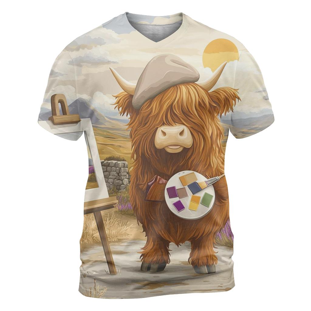 Highland Cow Art Student With Easel personalized full print shirts