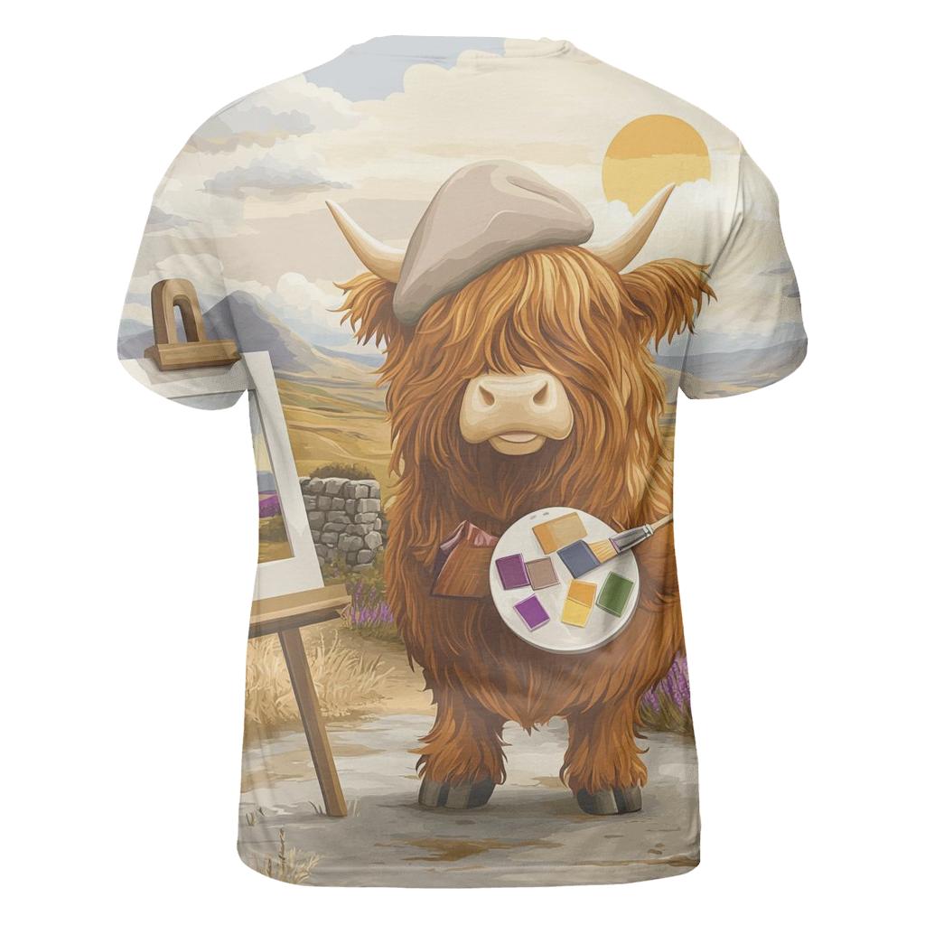 Highland Cow Art Student With Easel personalized full print shirts