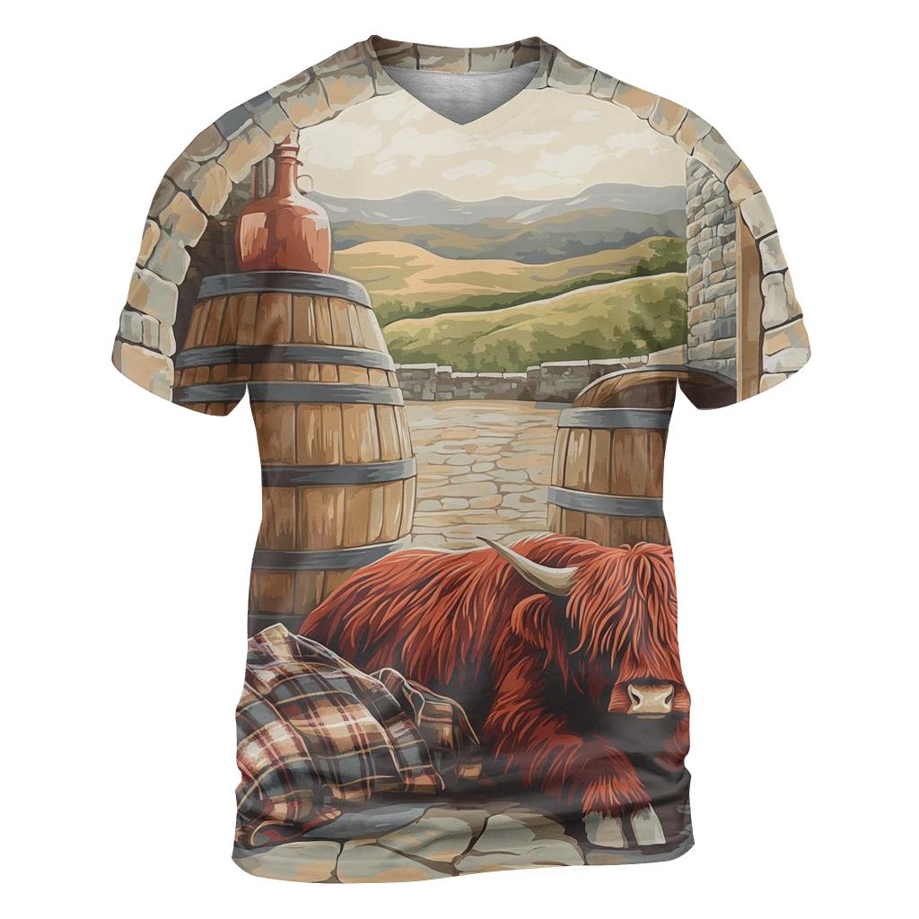 Highland Cow At The Whisky Barrel Rest unique graphic print tees