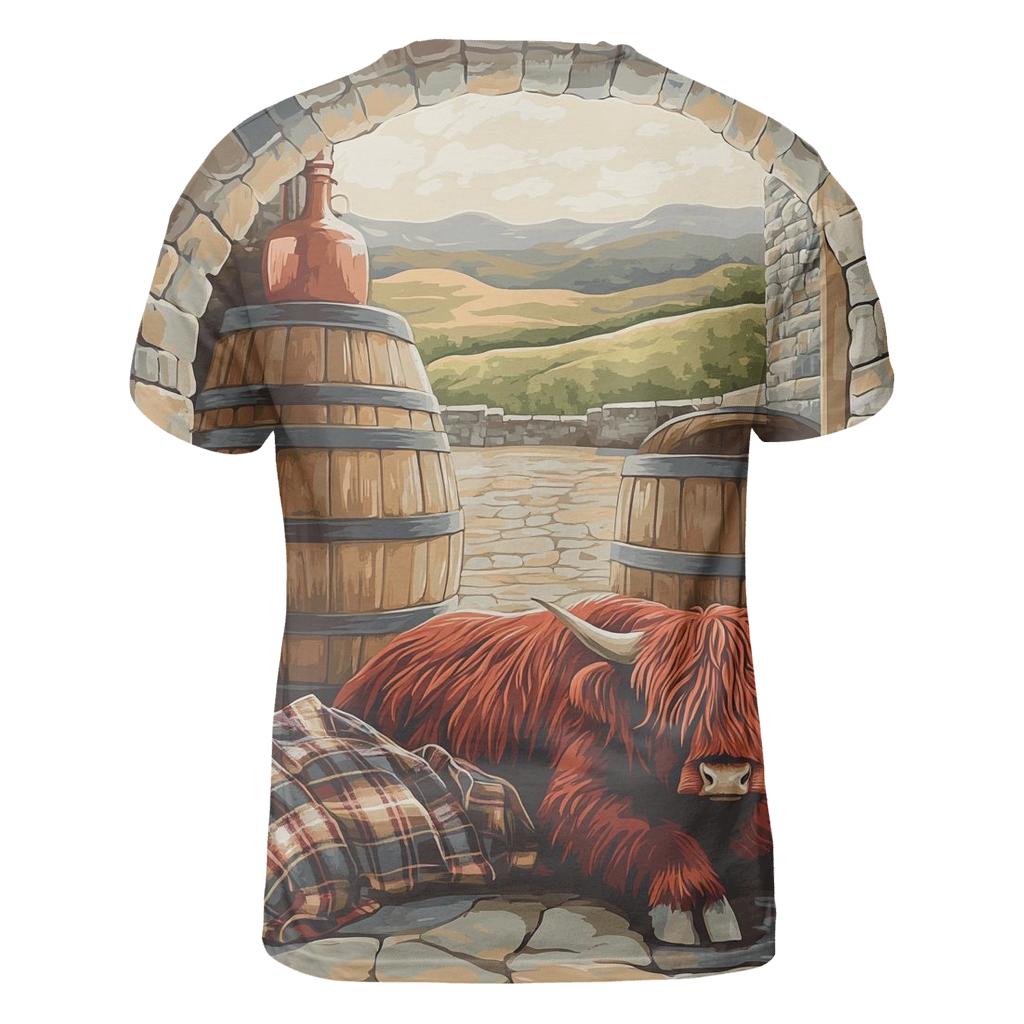 Highland Cow At The Whisky Barrel Rest unique graphic print tees
