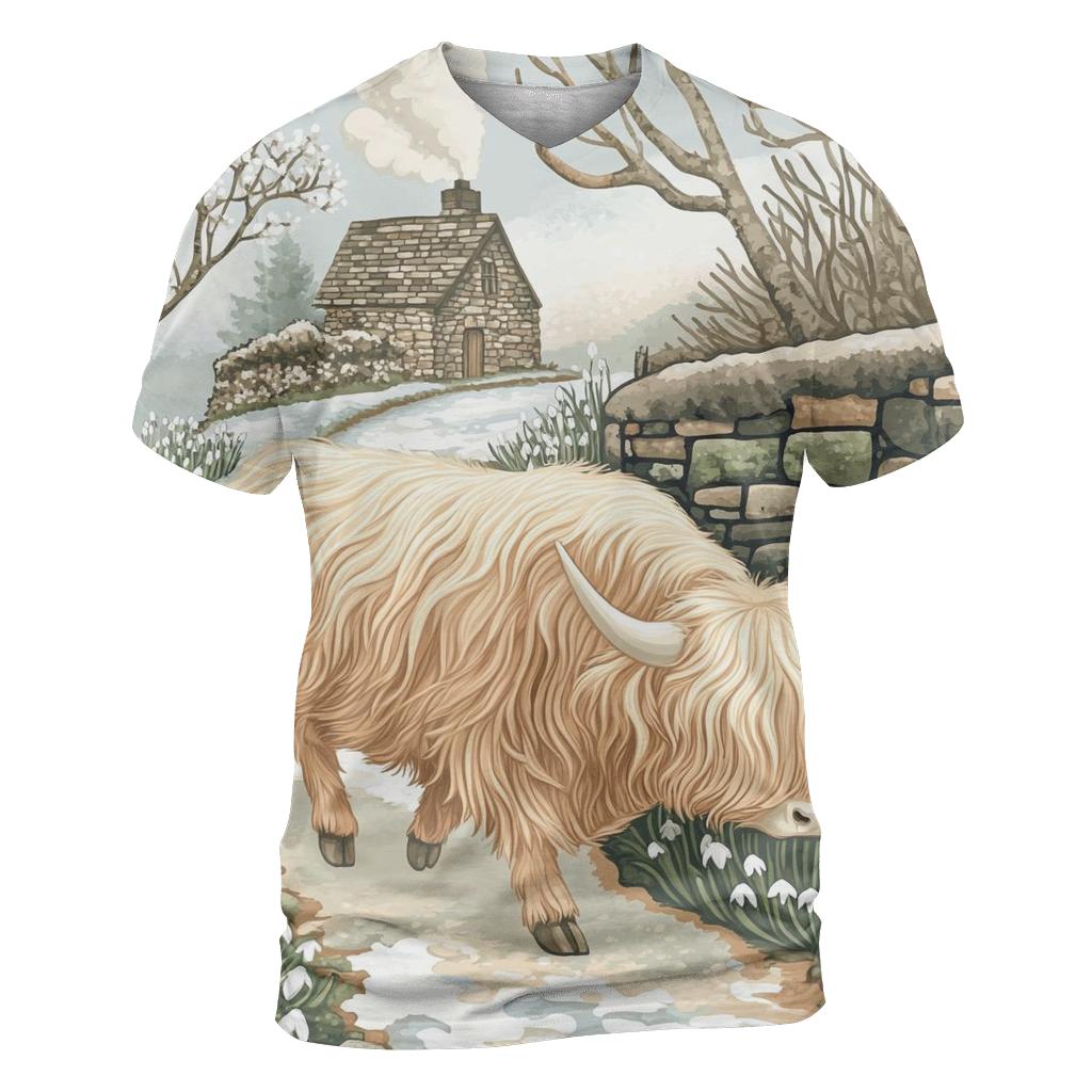Highland Cow Snowdrop Path In Early Spring personalized full print shirts