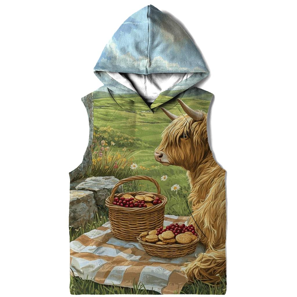Stone Circle Picnic, Highland Cow Companion graphic hoodies