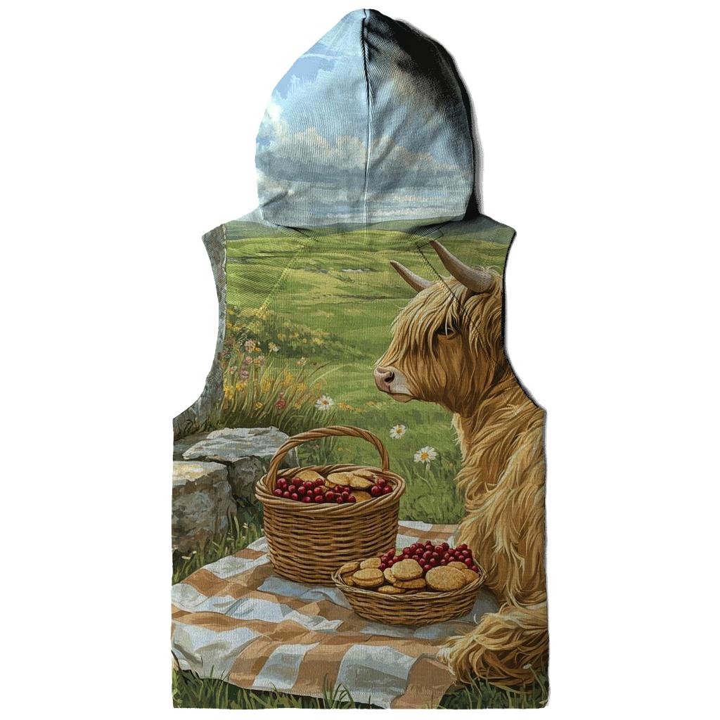 Stone Circle Picnic, Highland Cow Companion graphic hoodies
