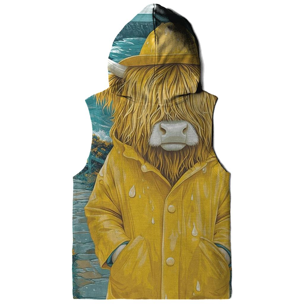 Highland Cow In Raincoat By The Sea Cliffs lightweight hoodies
