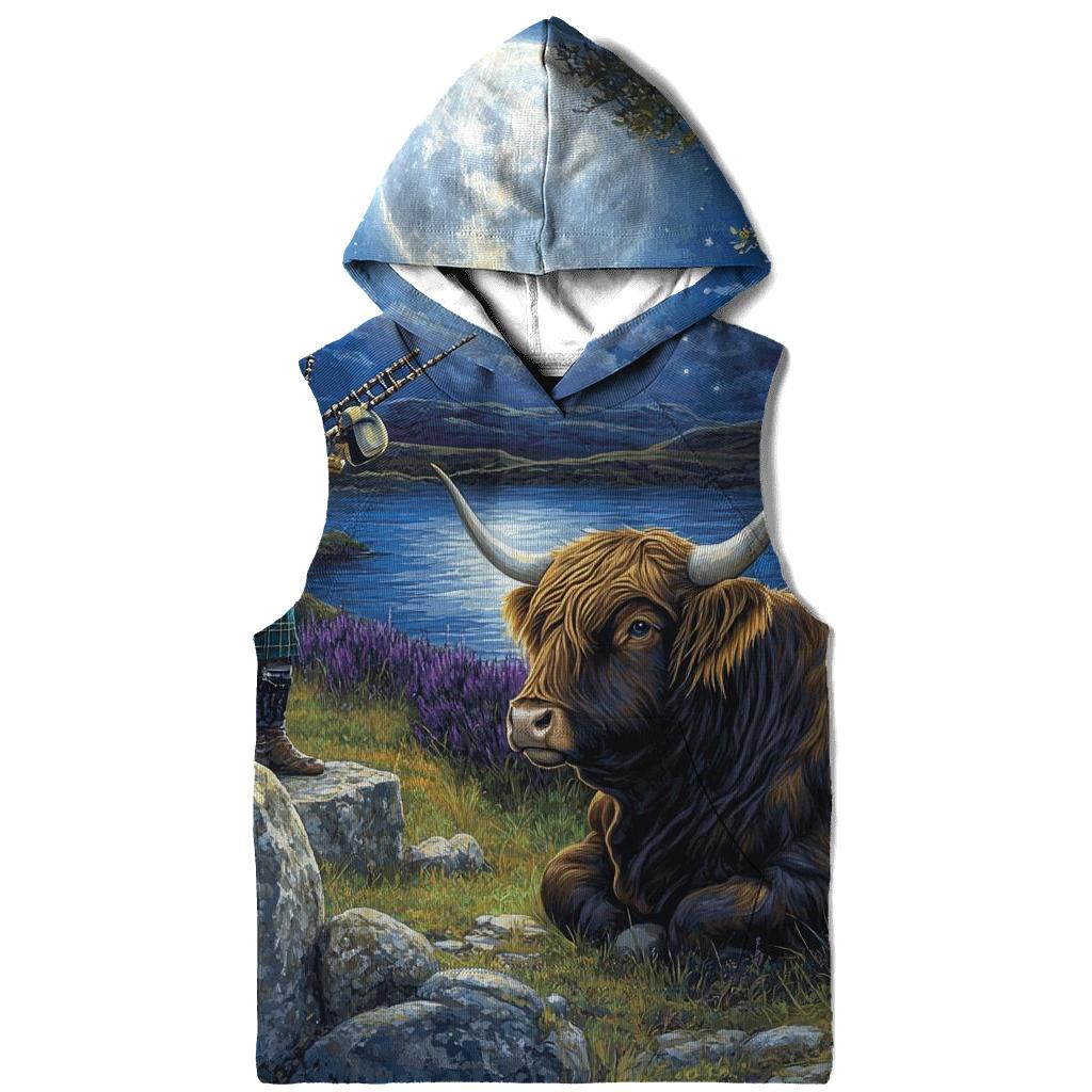 Moonlit Bagpiper With Highland Cow Listener zip-up hoodies