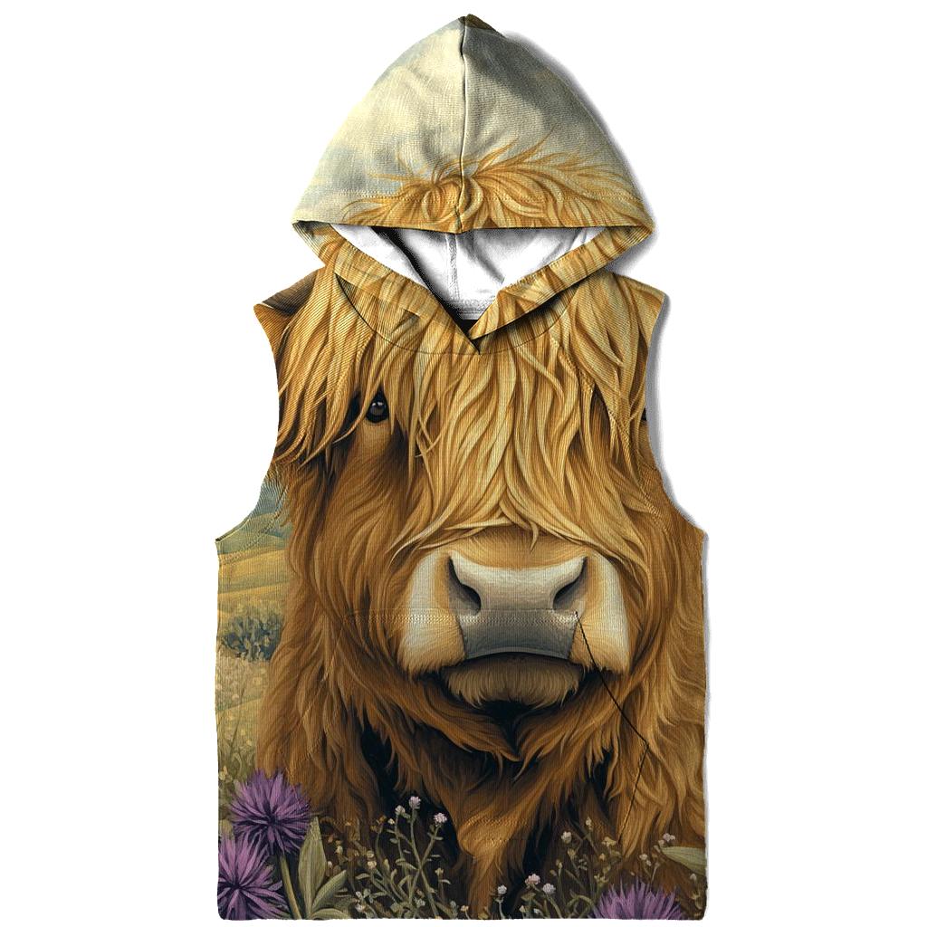 Highland Cow In Thistle Meadow Portrait hoodies fashion