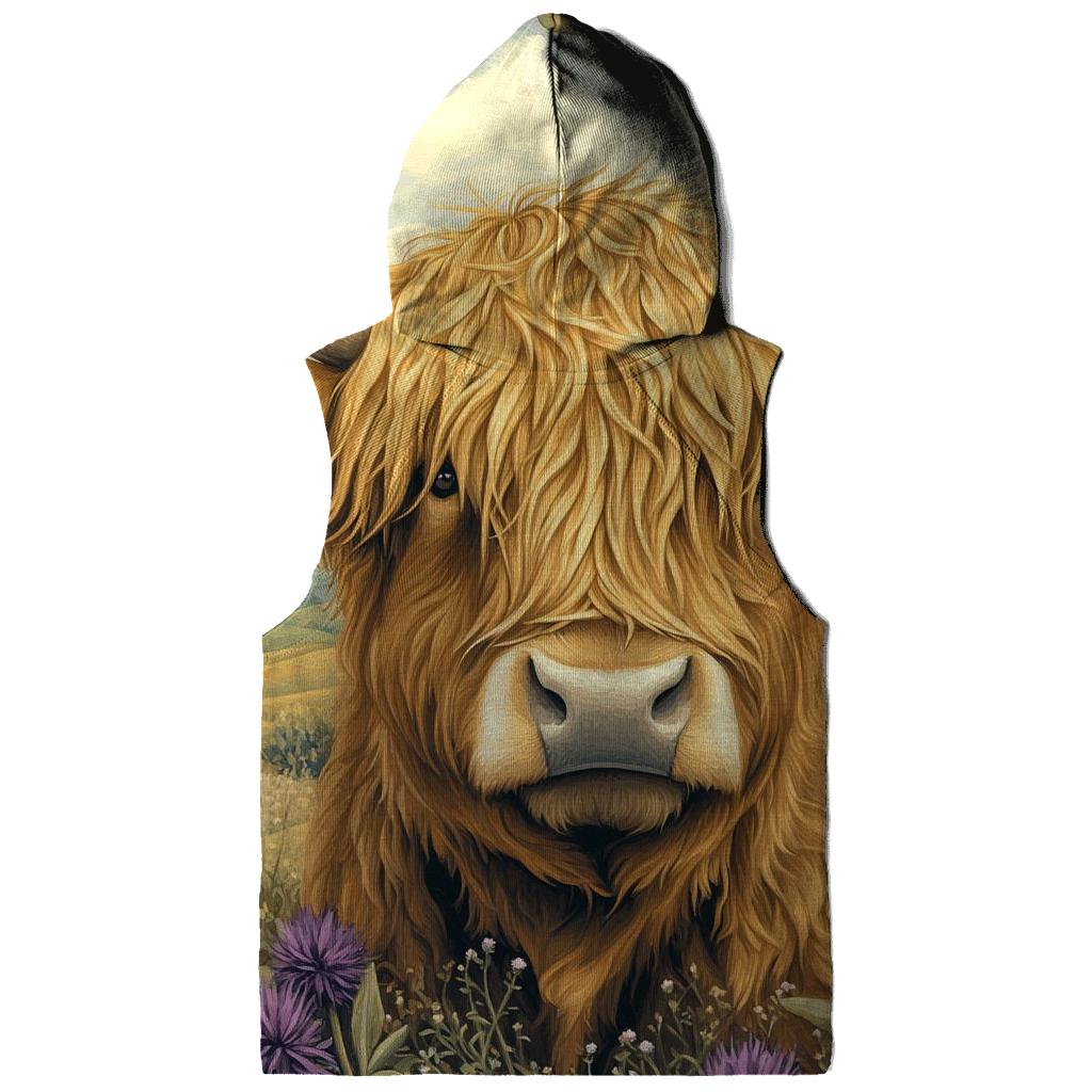 Highland Cow In Thistle Meadow Portrait hoodies fashion
