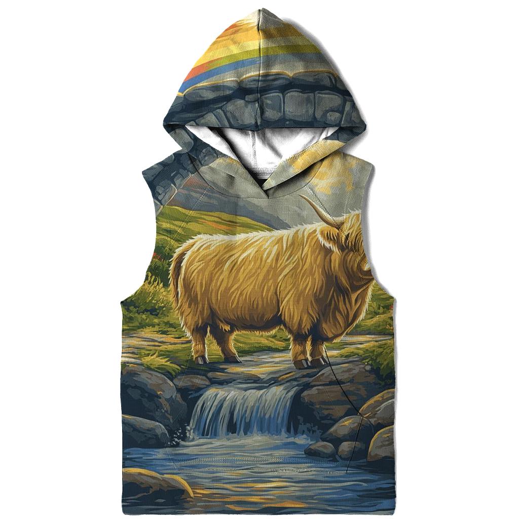 Highland Cow Under The Rainbow Bridge Arch pullover hoodies