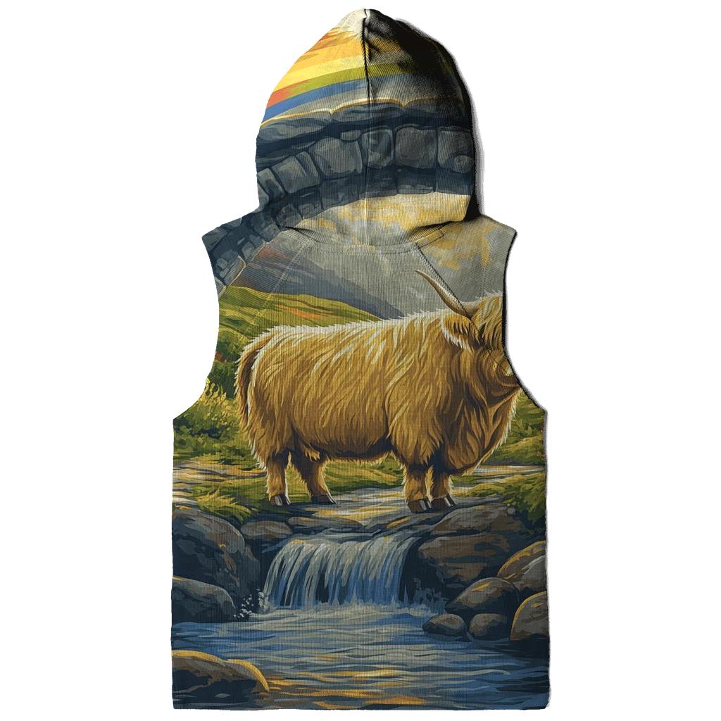 Highland Cow Under The Rainbow Bridge Arch pullover hoodies