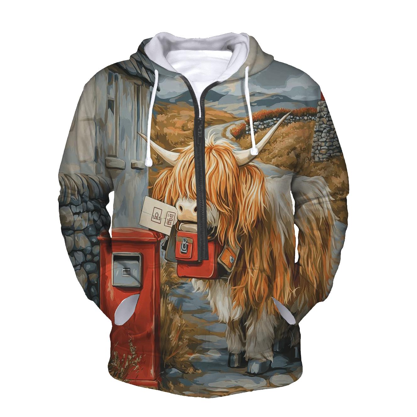 Highland Cow Postmaster At The Croft Gate hoodies fashion
