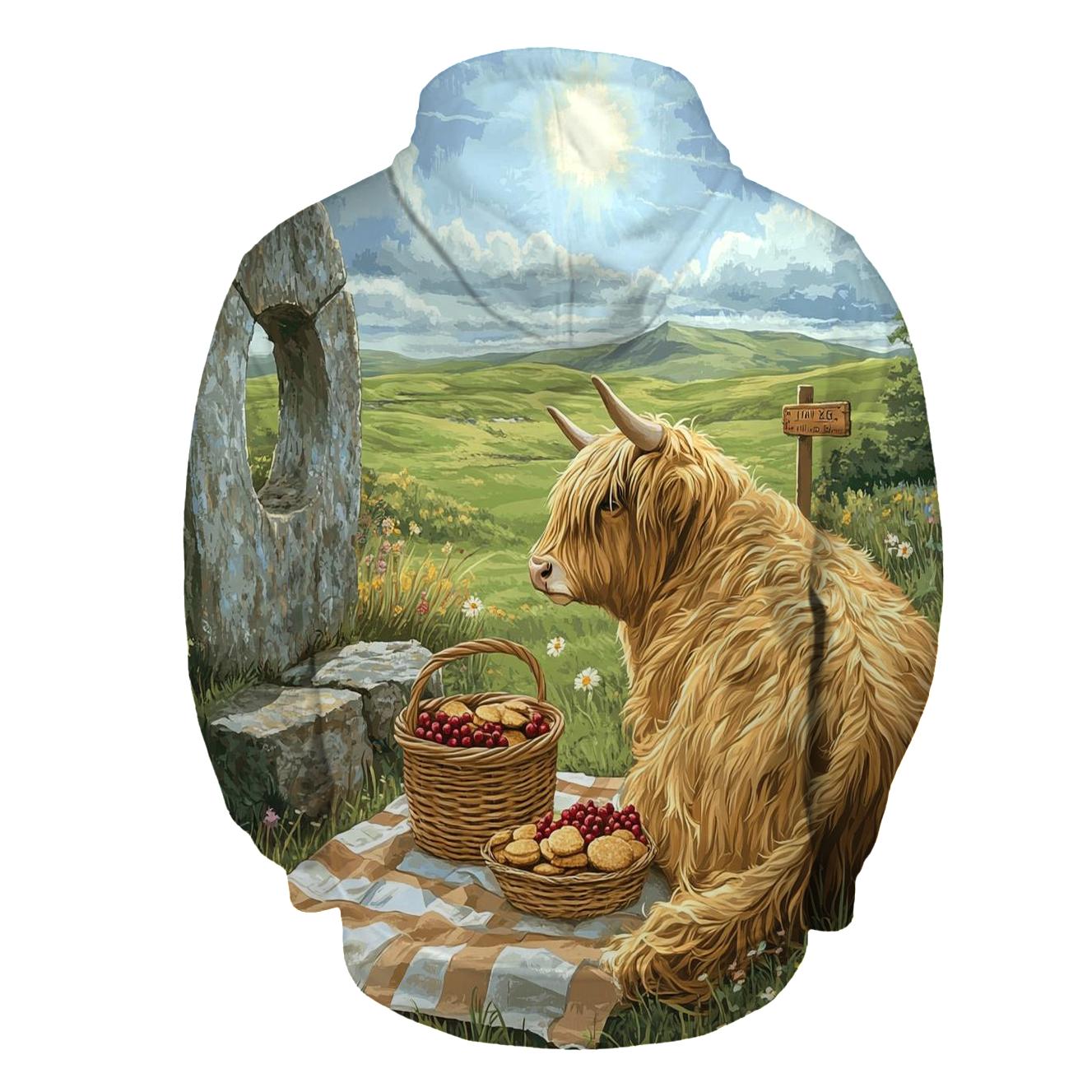 Stone Circle Picnic, Highland Cow Companion premium hoodies