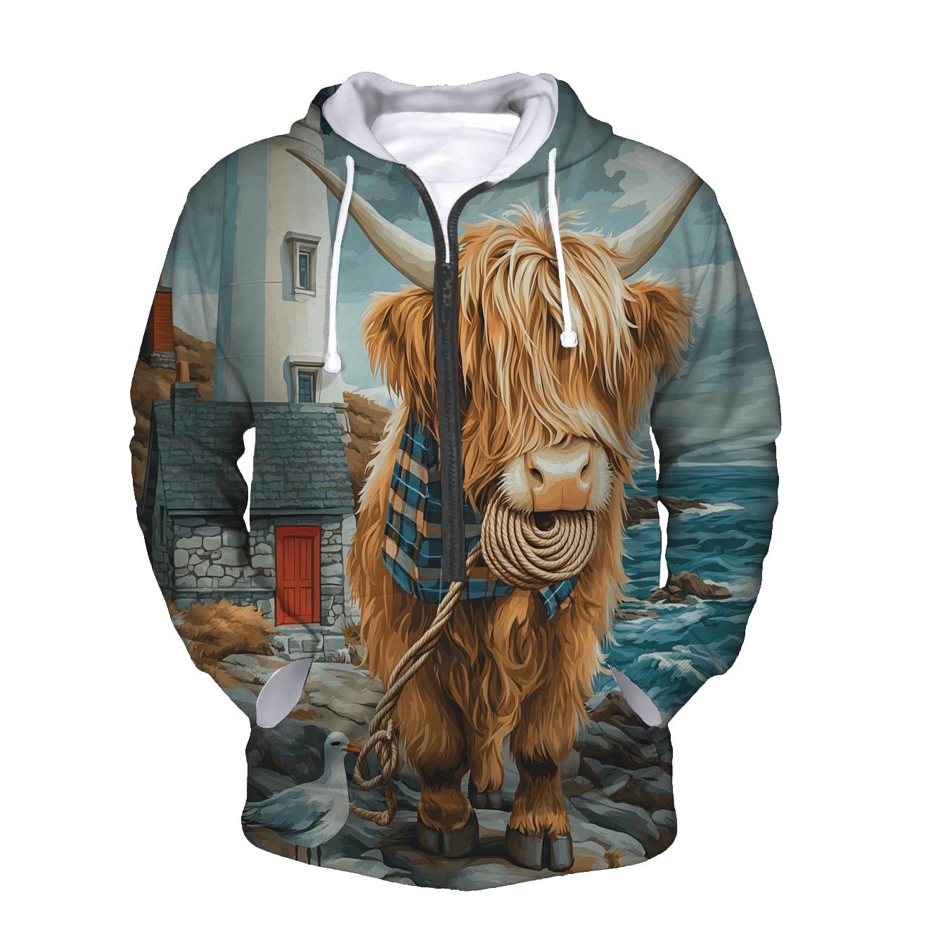 Highland Cow Lighthouse Keeper Helper heavyweight hoodies