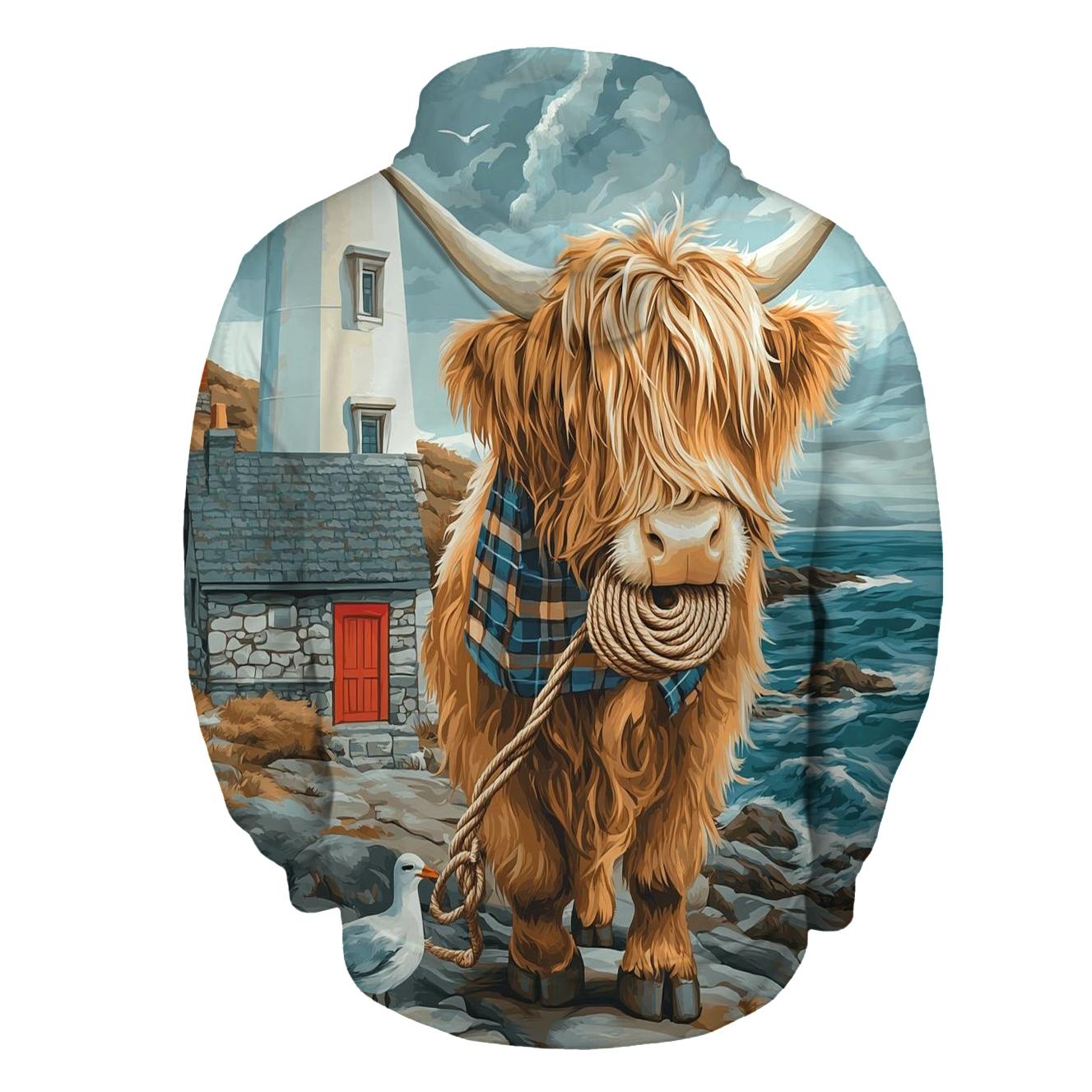 Highland Cow Lighthouse Keeper Helper heavyweight hoodies