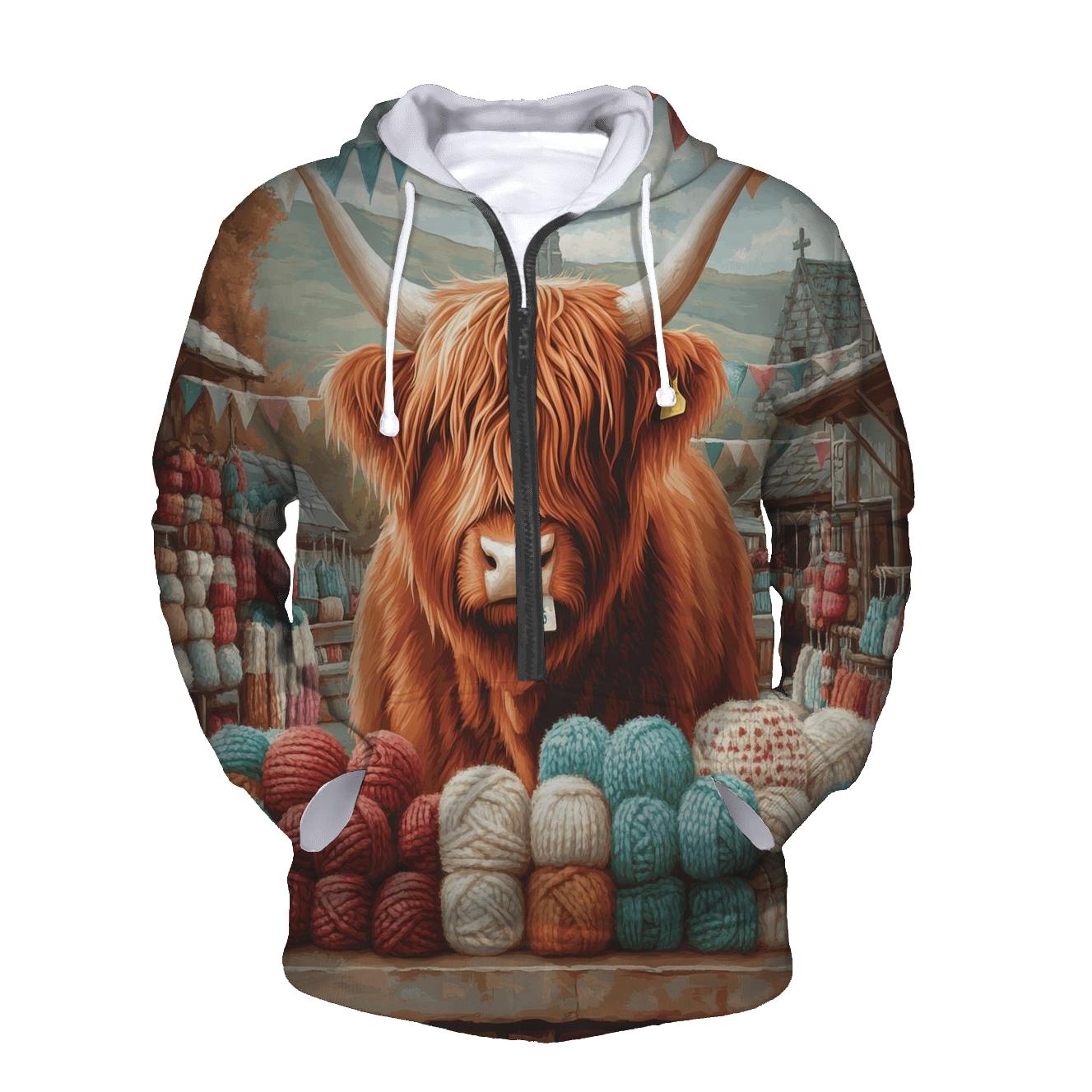 Highland Cow At The Wool Fair Stall hoodie designs
