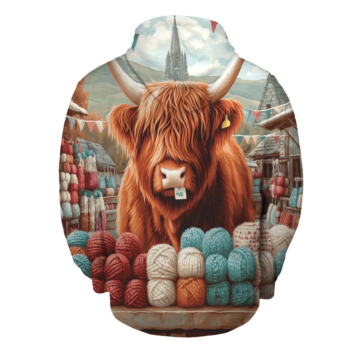 Highland Cow At The Wool Fair Stall hoodie designs