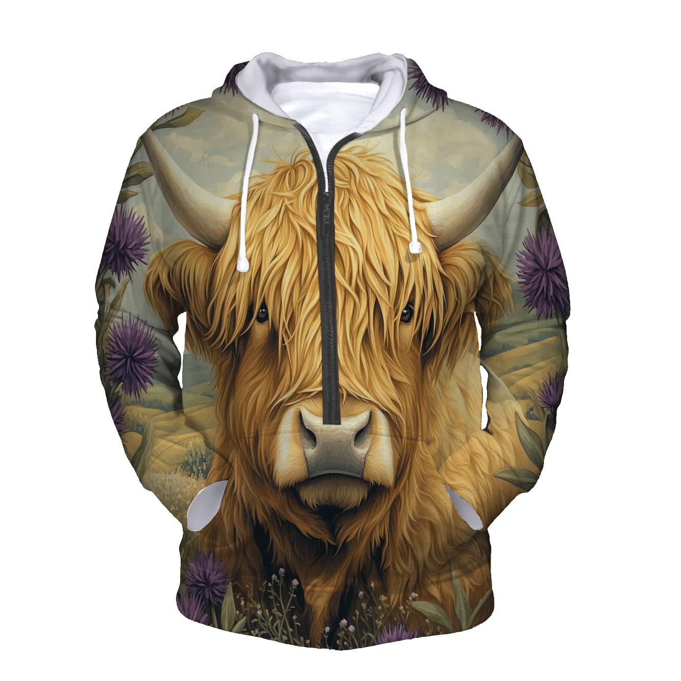 Highland Cow In Thistle Meadow Portrait hoodie trends