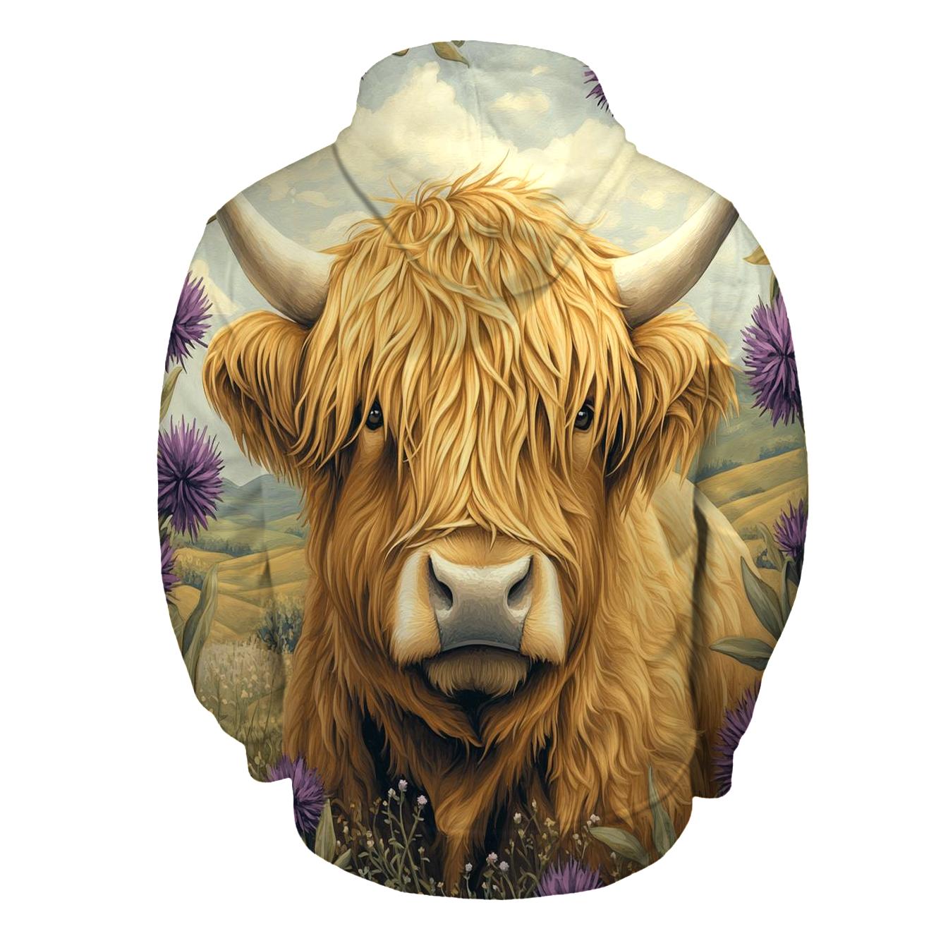 Highland Cow In Thistle Meadow Portrait hoodie trends