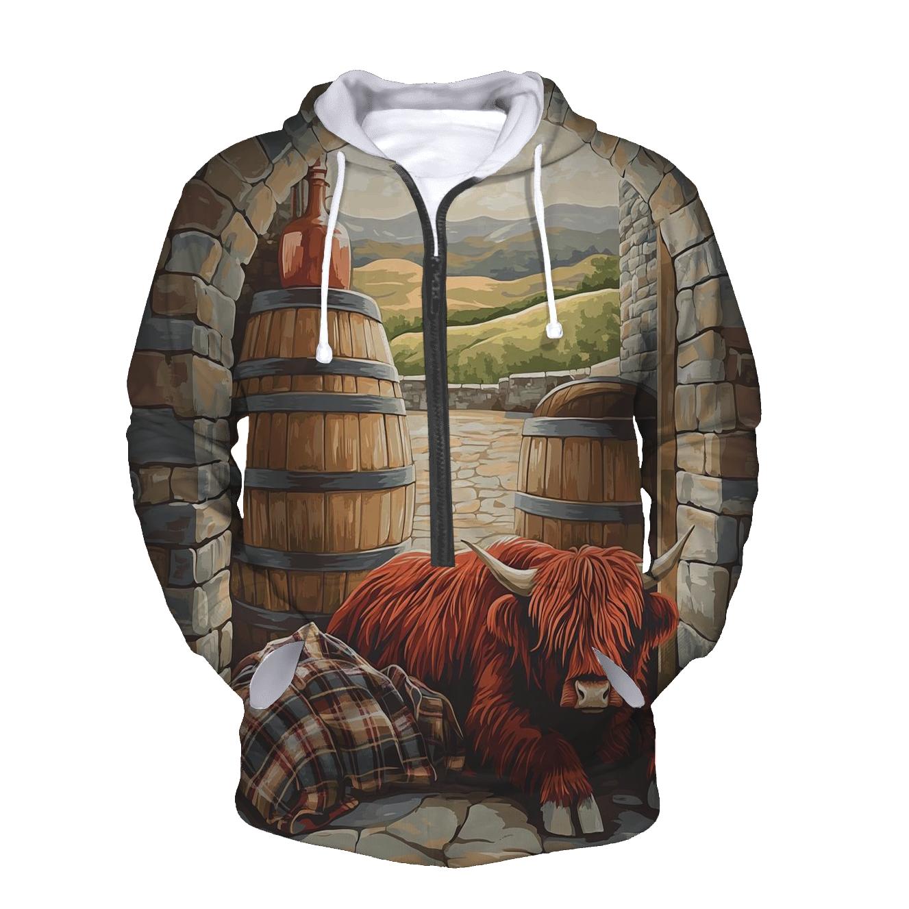Highland Cow At The Whisky Barrel Rest heavyweight hoodies