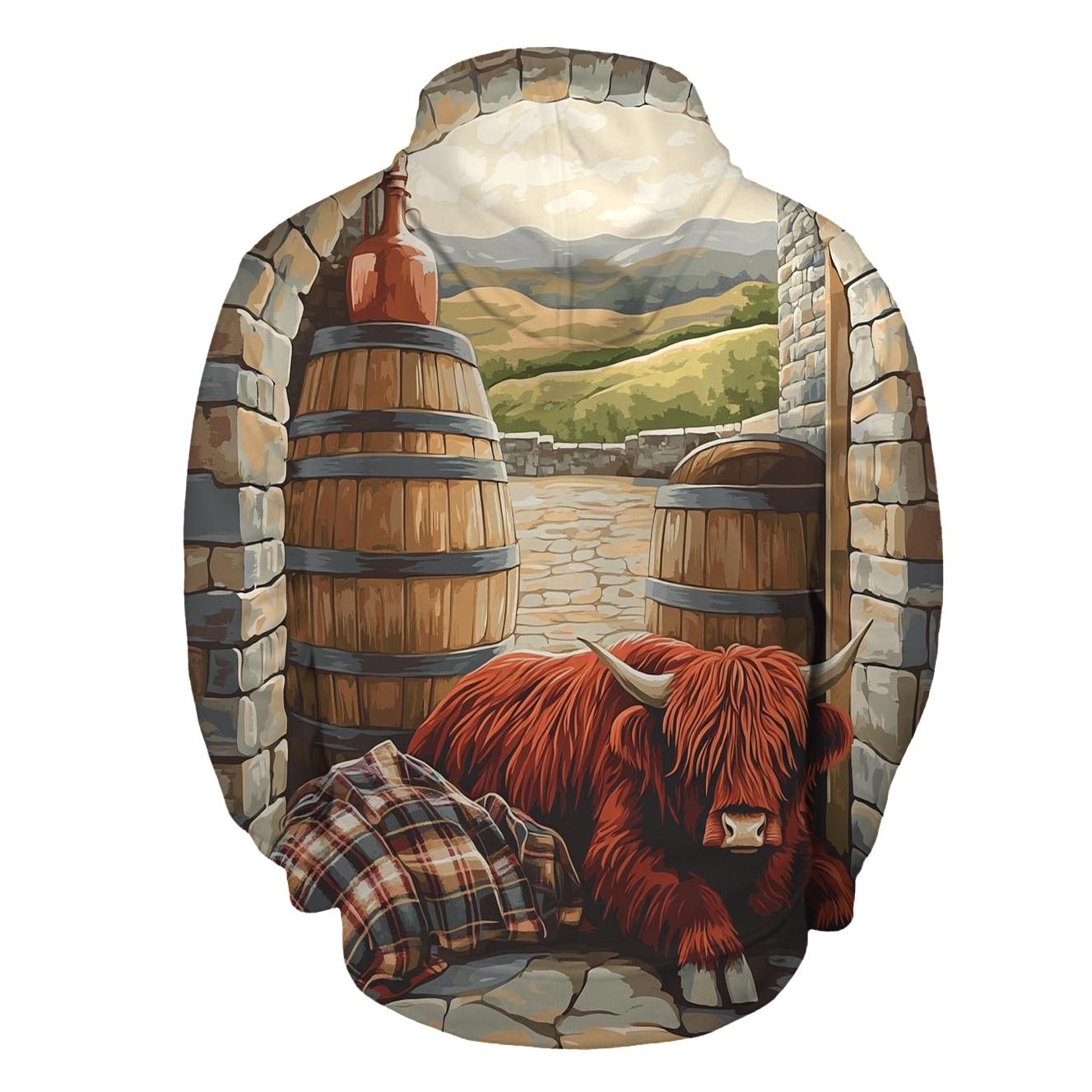 Highland Cow At The Whisky Barrel Rest heavyweight hoodies
