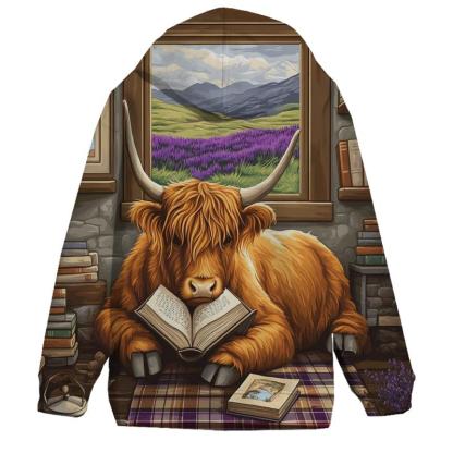 Heather Library Reading Highland Cow heavyweight hoodies