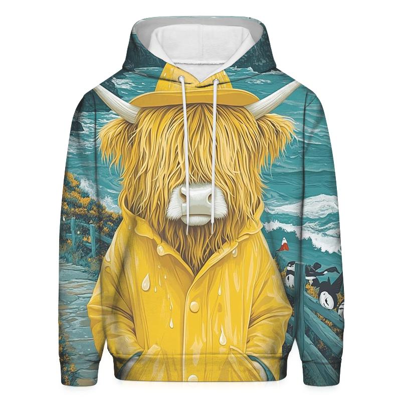 Highland Cow In Raincoat By The Sea Cliffs hoodie styles