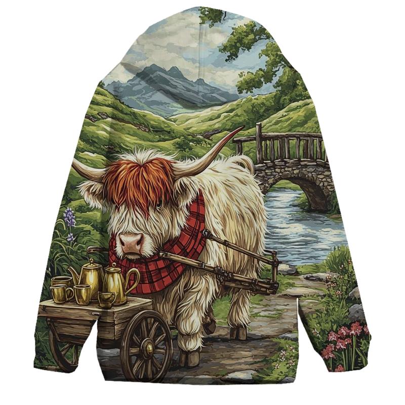 Highland Cow Tea Cart In The Glen graphic hoodies