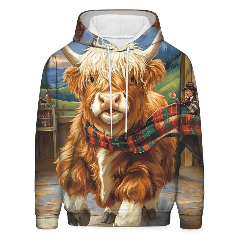 Ceilidh Dance Partner, Highland Cow Spin embroidered hoodies