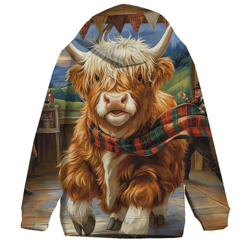 Ceilidh Dance Partner, Highland Cow Spin embroidered hoodies